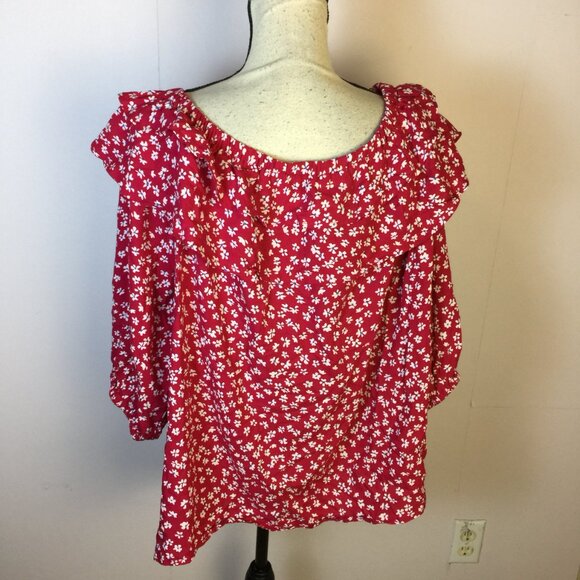 Vince Camuto Blouse Top 2X Womans Plus Pink White Floral Off The Shoulder Ruffle - Picture 3 of 14